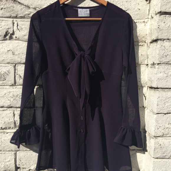 Purple Sheer Long Sleeve Fitted Top Size 10 - Picture 2 of 13